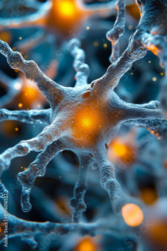 A close up of a neuron in a blue and orange background photo