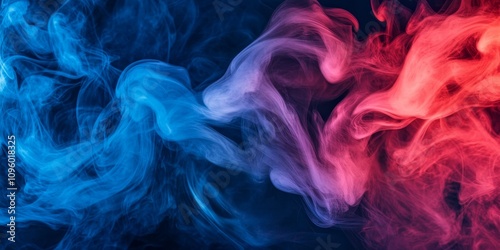 Vibrant abstract red and blue smoke swirls against a dark background, creating a visually striking smoke background. The colorful ink background showcases mesmerizing red and blue fire, enhancing the