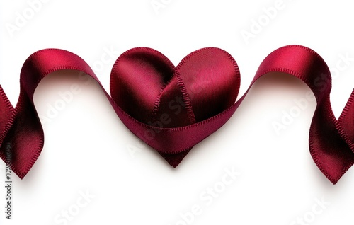 A Beautifully Wrapped Red Satin Ribbon Forming a Heart Shape Symbolizing Love and Affection Perfect for Celebrations, Valentine's Day, or Romantic Occasions