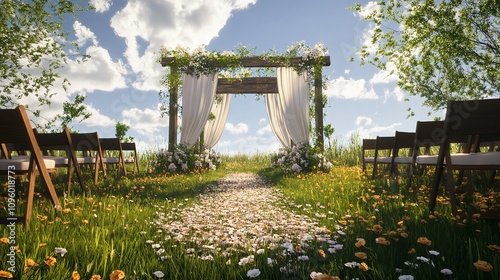 Photos of Beautiful Wedding Decoration in the Field in the Open Air