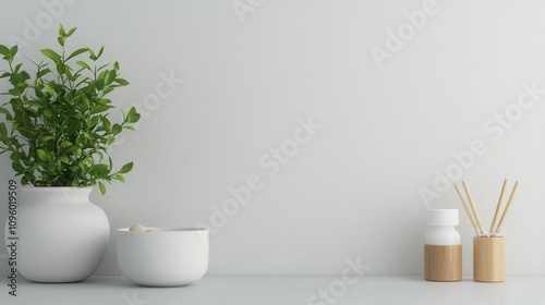 Wallpaper Mural Healing herbs and homeopathy remedies in a minimalist zen space, calm and peaceful, 3D illustration Torontodigital.ca