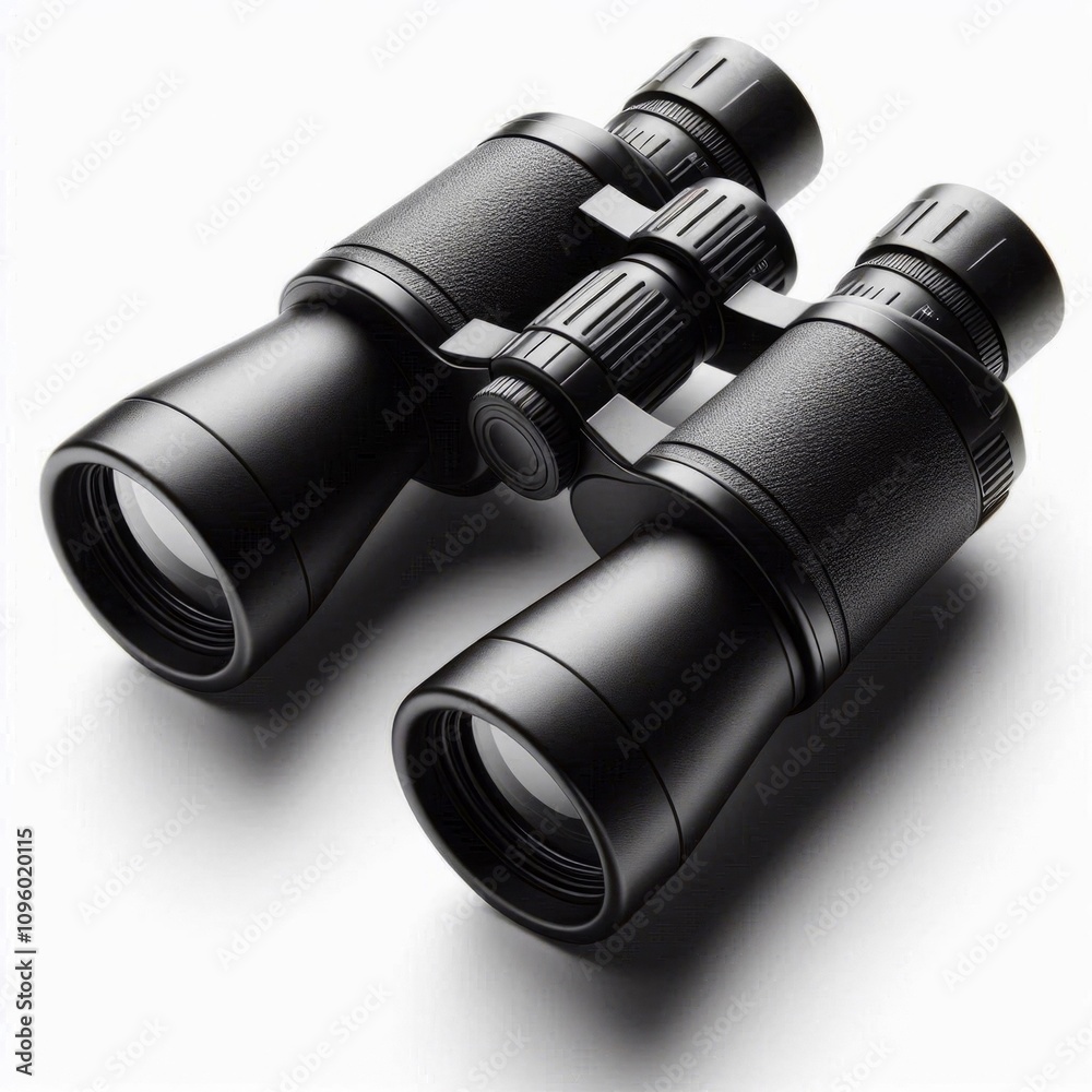 A black binoculars with adjustable lenses on a white background. AI generated.
A black binoculars with adjustable lenses on a white background. AI generated.