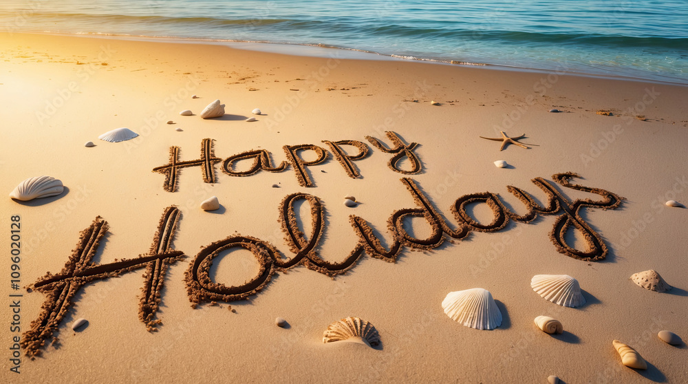 Fototapeta premium Serene beach scene during holiday season for card and greeting card