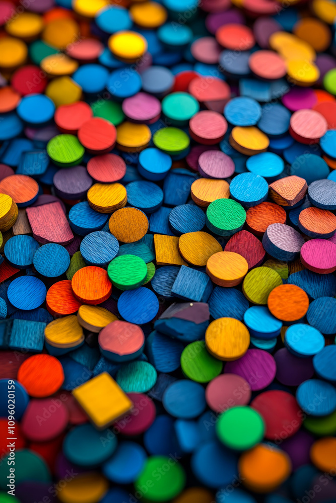 A pile of colorful wooden pegs sitting on top of each other A pile of colorful wooden pegs sitting on top of each other