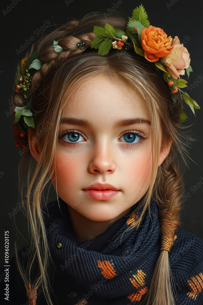 A young girl with a flower crown on her head A young girl with a flower crown on her head