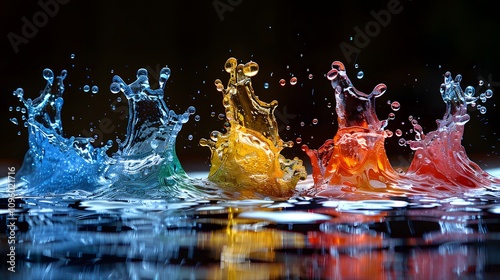 A choreography of ballet-like water droplets on black background