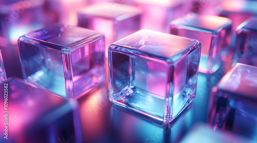 Fototapeta Naklejka Na Ścianę i Meble -  Futuristic Glass Cubes with Iridescent Reflections