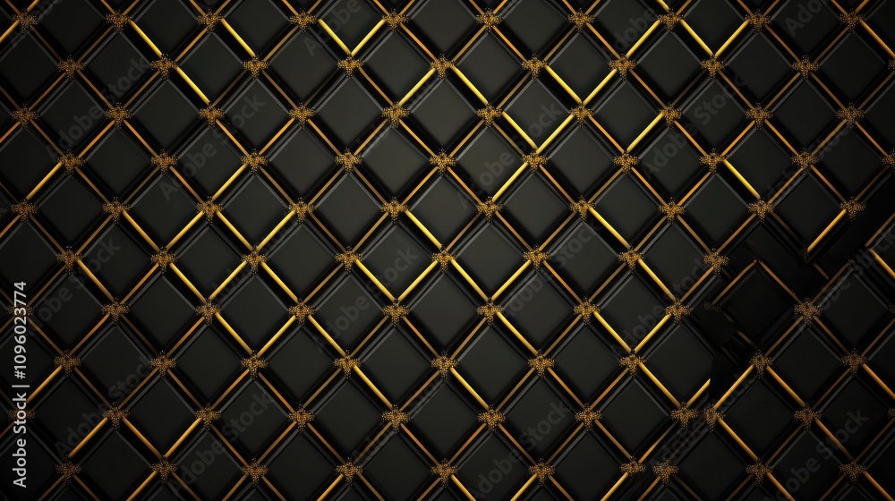 Fototapeta premium Black Background with Golden Net Lines and Squares - A Dark, Elegant, and Luxury Design