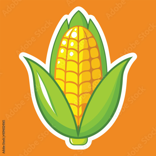 A vibrant corn cob surrounded by green leaves, symbolizing nourishment and vitality.