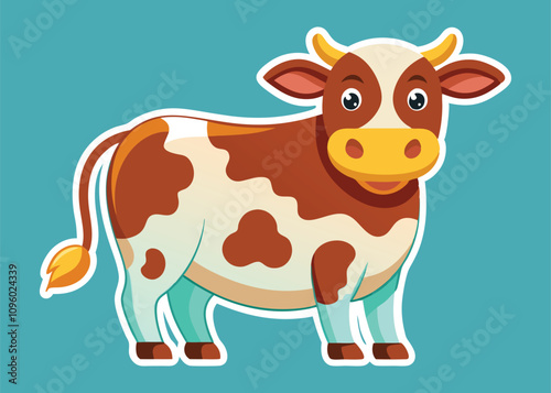 An adorable Hereford cow with a round face and distinctive coloring, radiating charm.