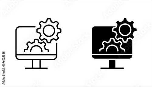 Upgrade of Software Line Icon set. Computer System Update Linear Pictogram. vector illustration on white background