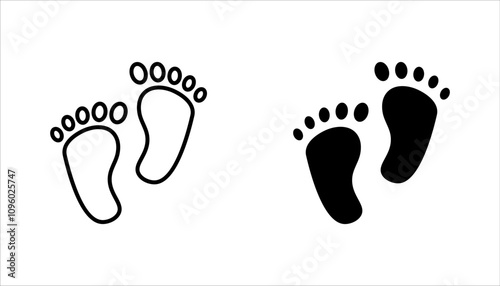 Footprints linear icon set. Footsteps. Thin line vector illustration on white background