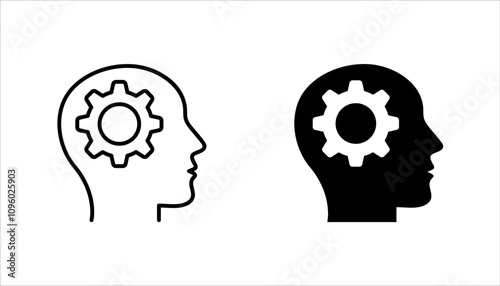 Human head with gear icon set. line concept of brainstorming process vector illustration on white background