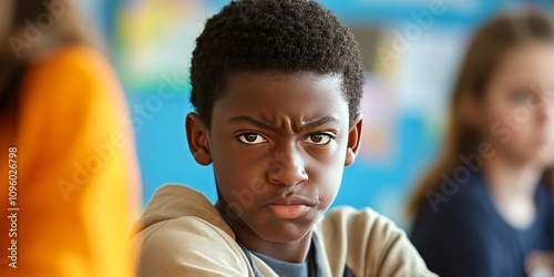 Black boy playfully teasing while looking mockingly into the camera, showcasing emotional bullying in a school setting, highlighting the impact of emotional bullying on young students. photo