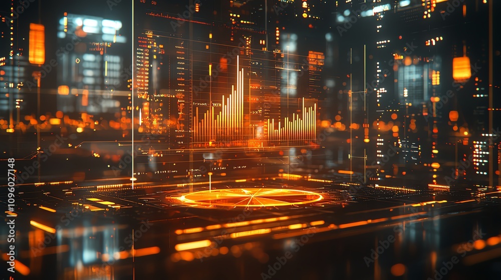 Fototapeta premium Futuristic digital cityscape with glowing elements