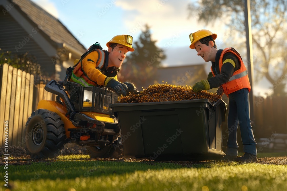 Obraz premium Teamwork in Backyard with Animated Beehive Removal