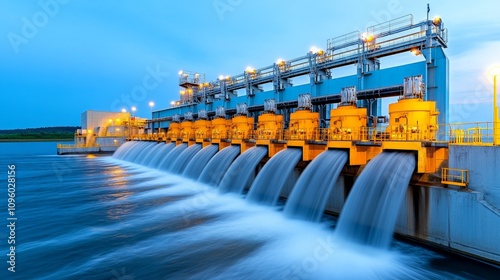 Hydroelectric Dam Power Generation at Dusk  photo