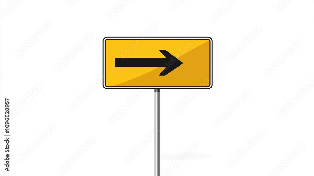 A clear and simple illustration of a road sign with a directional arrow, mounted on a sturdy metal pole A clear and simple illustration of a road sign with a directional arrow, mounted on a sturdy metal pole