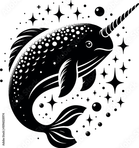 Narwhal Vector Black Silhouette Cricut Design for T-Shirt