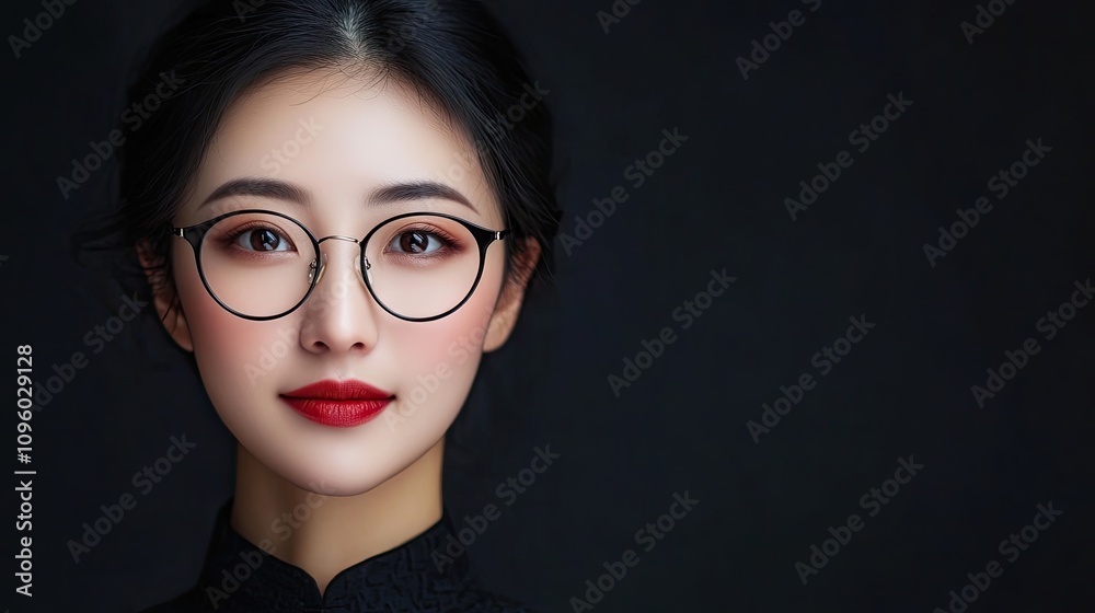 Elegant Chinese woman wearing glasses, radiating beauty and style. The photo captures her charm and elegance, ideal for various design needs with ample copy space available. Elegant Chinese woman wearing glasses, radiating beauty and style. The photo captures her charm and elegance, ideal for various design needs with ample copy space available.