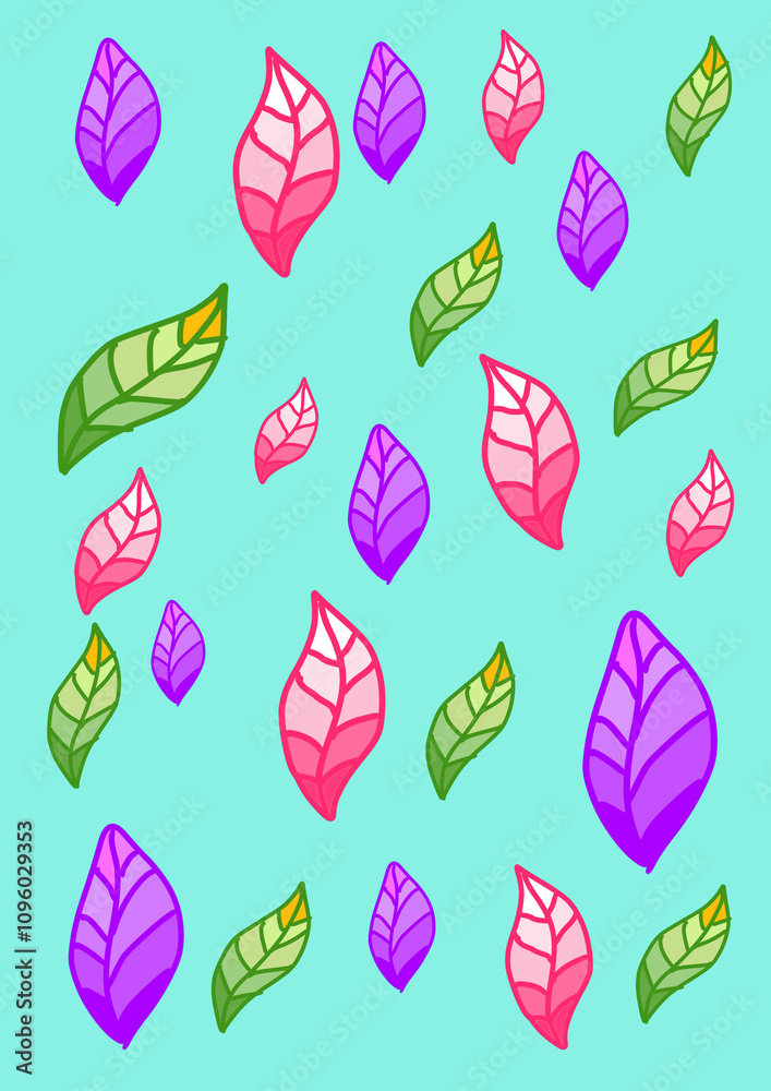 colorful leaf themed pattern image with turquoise background for print and graphic source colorful leaf themed pattern image with turquoise background for print and graphic source
