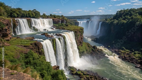 Majestic waterfalls in the wilderness, serene atmosphere, peaceful scene, natural wonder