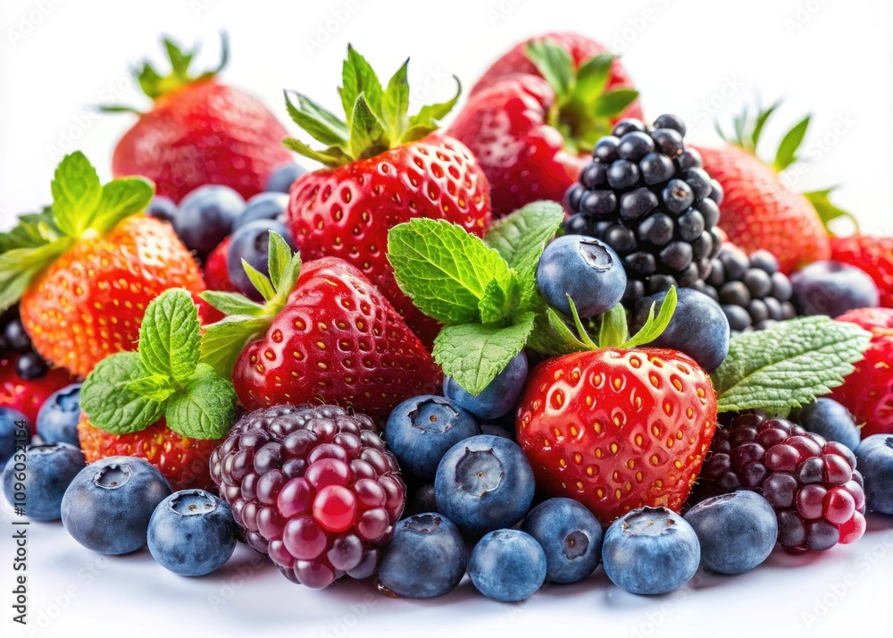 Vibrant Macro Photography of Colorful Berries Isolated on Bright White Background for Food and Health Imagery Vibrant Macro Photography of Colorful Berries Isolated on Bright White Background for Food and Health Imagery
