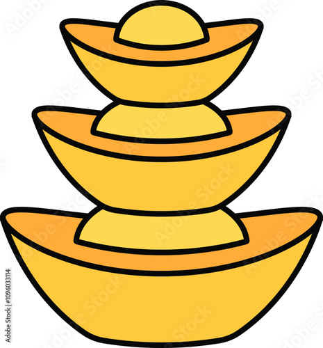 Stacked Chinese gold ingot vector.
Chinese Gold Ingot Cartoon Style stock Illustration.
Gold Ingot yuanbao flat icon svg.
Transparent background.