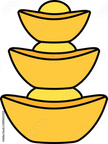 Stacked Chinese gold ingot vector.
Chinese Gold Ingot Cartoon Style stock Illustration.
Gold Ingot yuanbao flat icon svg.
Transparent background.