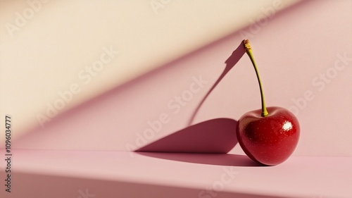 a cherry against a white chocolate background
