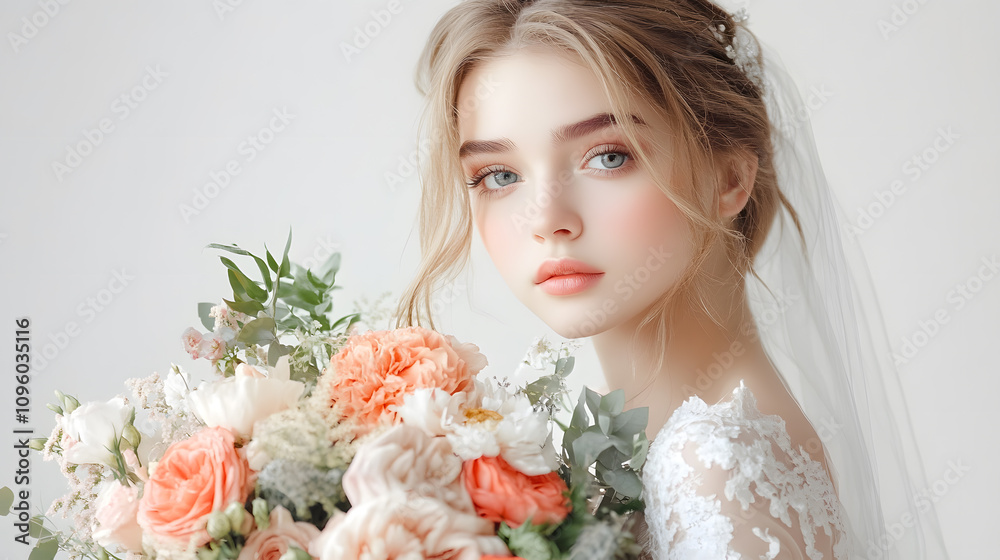 Naklejka premium Wedding photos with a clean background for free space for text. For use with advertising banners for weddings or Valentine's Day.