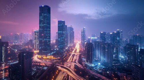 Wallpaper Mural Futuristic megapolis cityscape - night scene Torontodigital.ca