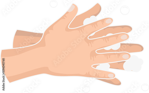 Washing hands icon. Human arms in soap foam