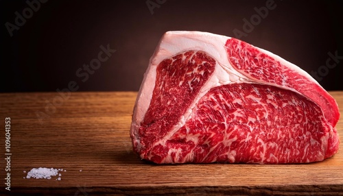 raw Wagyu beef on the wood background photo