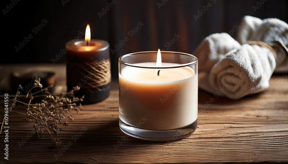  flavored spa candles on a wooden background 