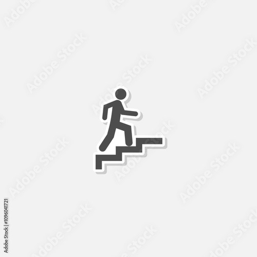 Man climbing stairs icon sticker isolated on gray background