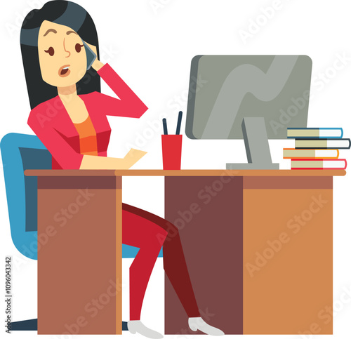 Businesswoman talk on phone. Work problem. Office workplace
