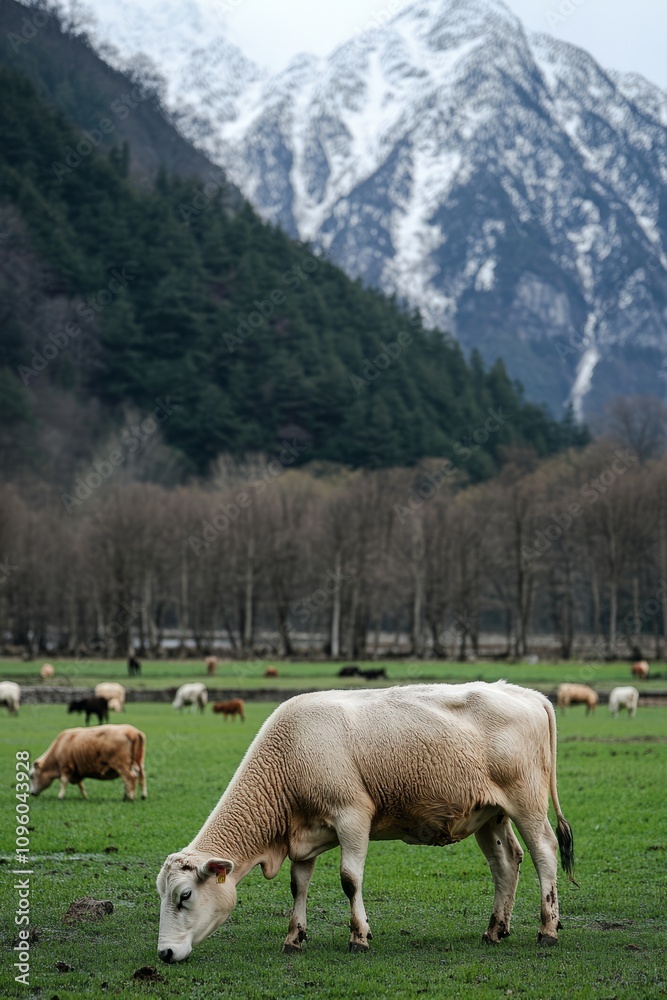 Under the beautiful snow mountain, under the cold snow mountain, the green leaves are in a hurry, cattle and sheep are grazing on the green grass Under the beautiful snow mountain, under the cold snow mountain, the green leaves are in a hurry, cattle and sheep are grazing on the green grass