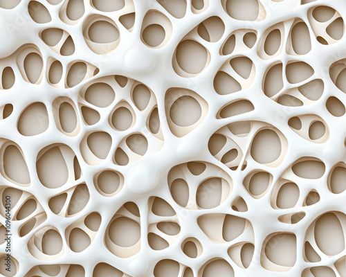 Organic patterns create visually intriguing texture with soft curves and openings, evoking sense of fluidity and natural design