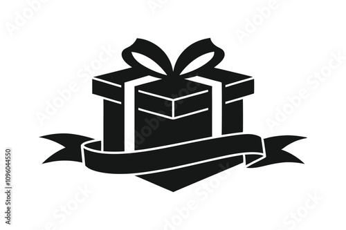 3d illustration, Gift box with ribbon silhouette black vector art illustration.