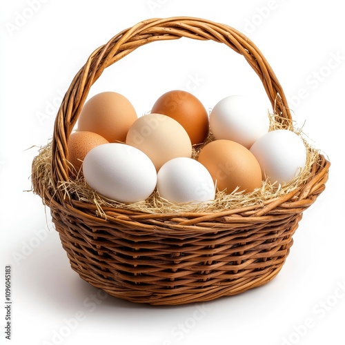 Wallpaper Mural A woven basket filled with various eggs resting on straw. Torontodigital.ca