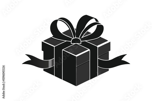 3d illustration, Gift box with ribbon silhouette black vector art illustration.