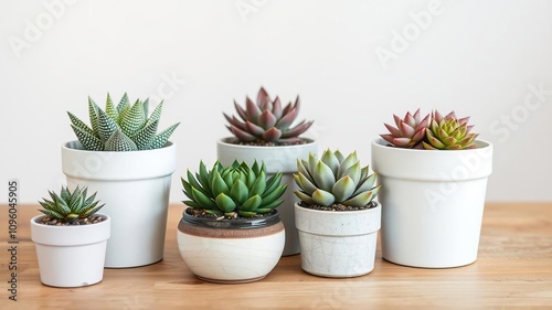 Potted Succulents on a Wooden Table, minimalist, modern