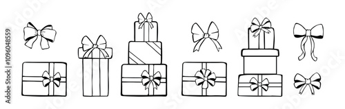gift boxes with bows and ribbons vector sketch