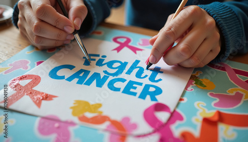 Fight against cancer message in hands