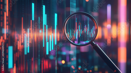 Magnifying glass over a graph with sharply rising curves, symbolizing economic inflation and its significant impact.