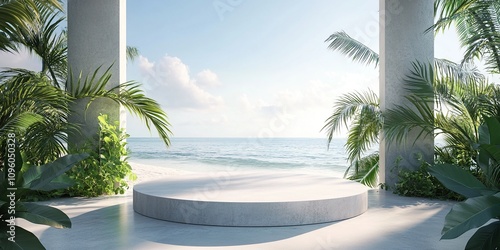 Serene Beachside Minimalist Display Platform