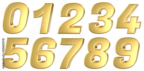 set of 3d golden numbers italics