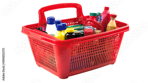 Red Shopping Basket Full of Groceries