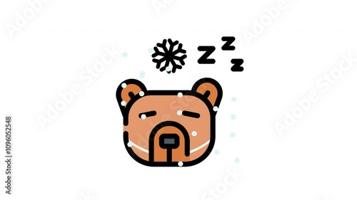 Sleeping bear with snowflake and Zs above head, perfect for winterthemed designs, childrens illustrations, holiday greeting cards, and nature concepts.